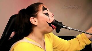 Naughty Clown Fucks Her Throat with a Fuck Machine
