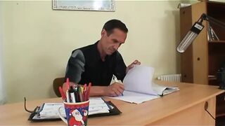 Sexy brunette pussy fucking in college uniform...cum on ass