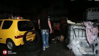 Dutch teenslut outdoor blowbang and cumswallowe