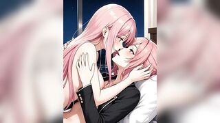 Hot Lesbian Anime Kiss: Two Sexy Girls in Passionate Smooch and Pussy Play