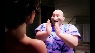 Ebony Sexy Girl with a Perfect Ass Massage a Fat Old Bald Man