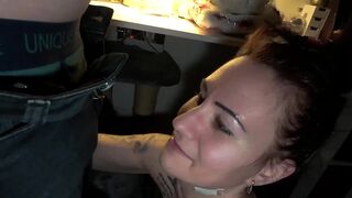 Goth Girlfriend Gives Deepthroat Blowjob and Gets Facial
