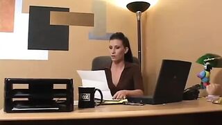 Hot lesbian girls strip nude and lick pussy in the office