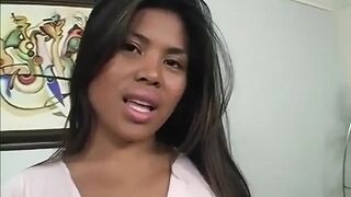 Chocolate Asian Doll Smiles While Getting Anal Creampie