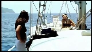 Three hot lesbians left alone in a boat start to fuck each other