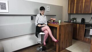 Brunette in pink nylons went wild