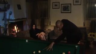 Big boobs brunette hairy pussy fucking on the pool table