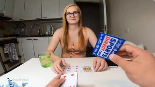 Bored REDHEAD stepsister playing BLACKJACK with STEPBROTHER