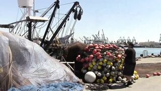 Hot brunette fucked by a fat guy