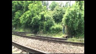 Sexy young busty girl takes a couble of nice cocks outdoor