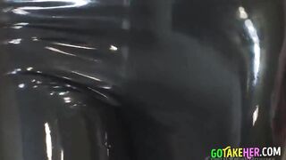 Amateur Babe in Red Stilettos and Latex Liquid Leggings