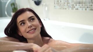 Fancy Lily Collins blacked in her bathroom