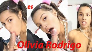 Tiny teen Olivia Rodrigo in pink will suck your cock POV