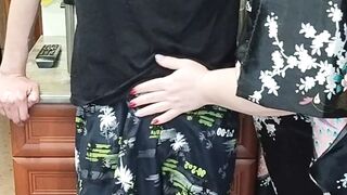 cumming with hot thick cum in stepmom's mouth which she swallows