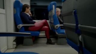 Public train blowjob by a kinky amateur milf