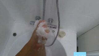 Big-Ass Black Teen's Solo Shower Footjob on Webcam