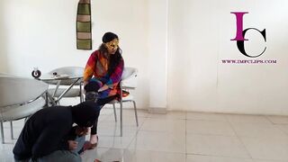 Indian Mistress Femdom Waiter Turned in Foot Slave