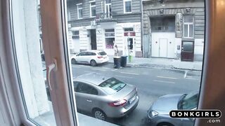 Public Threesome at the Window with Babes