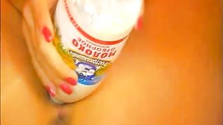 Russian Webcam Girl Plays With Milk and Her Body