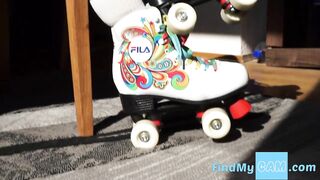 Redhead teen cums hard while roller-skating